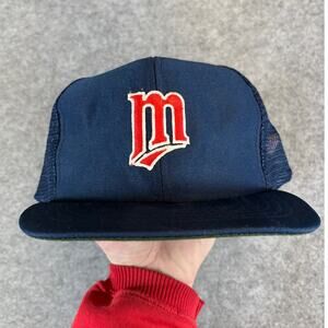 VINTAGE MLB Minnesota Twins Baseball Cap Hat Mens M/L Blue Trucker Mesh Snapback